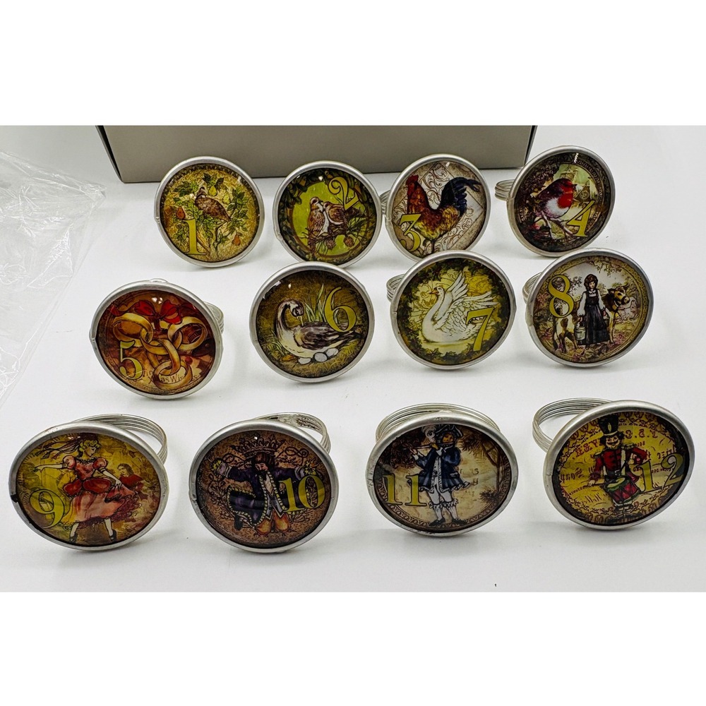 Pottery Barn 12 Days of Christmas Napkin Rings Set of 12 Multi Vintage Holiday